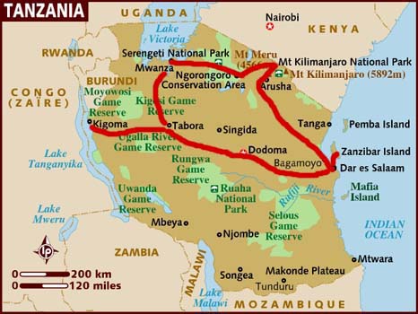 mappa della Tanzania